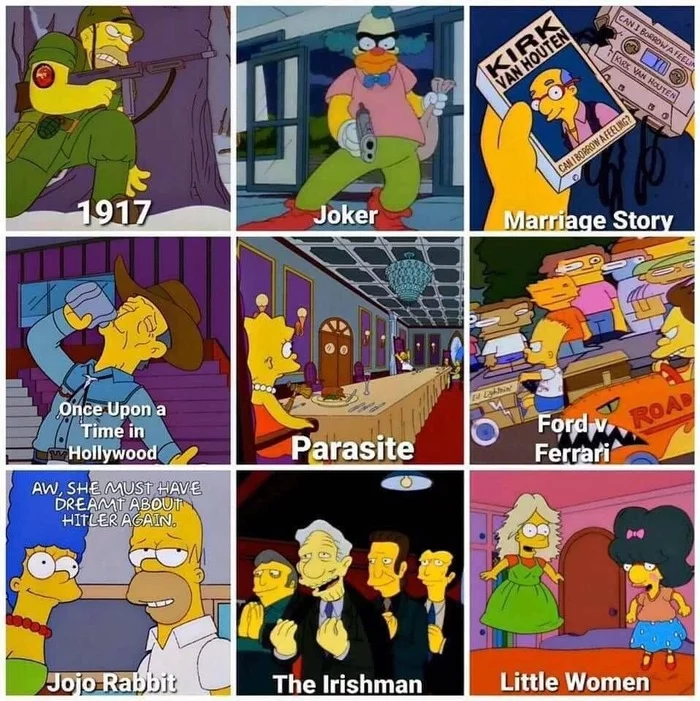 It's all been on The Simpsons... - The Simpsons, Movies, Oscar, Collage, 1917, Once Upon a Time in Hollywood, Joker, Ford vs Ferrari movie