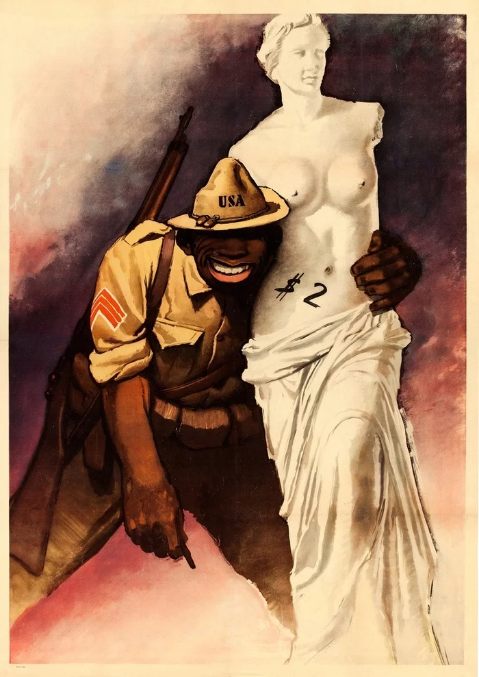 Anti-American poster. Artist Gino Boccasile. Italy. 1943 - Poster, Italy, Propaganda poster, Propaganda, The Second World War