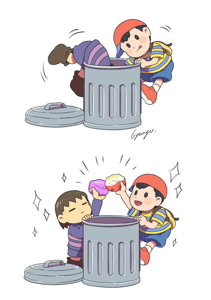 What you won't find in game trash cans - Undertale, Earthbound, Crossover, Frisk, Games, Comics