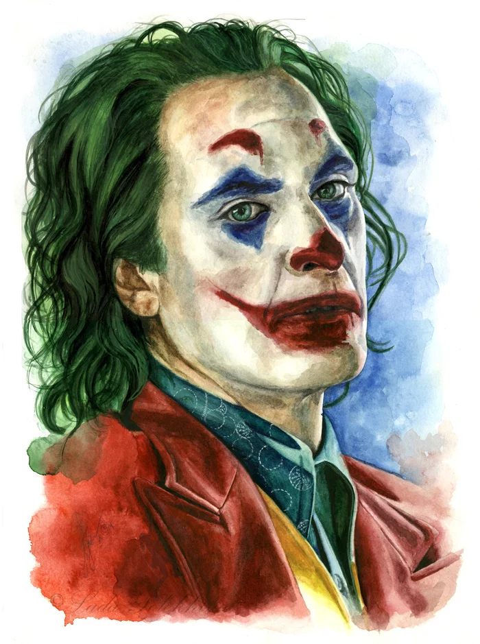 Watercolor drawing. Joker - My, Portrait, Watercolor, Drawing, Joker, Celebrities, Actors and actresses, Joaquin Phoenix, Dc comics