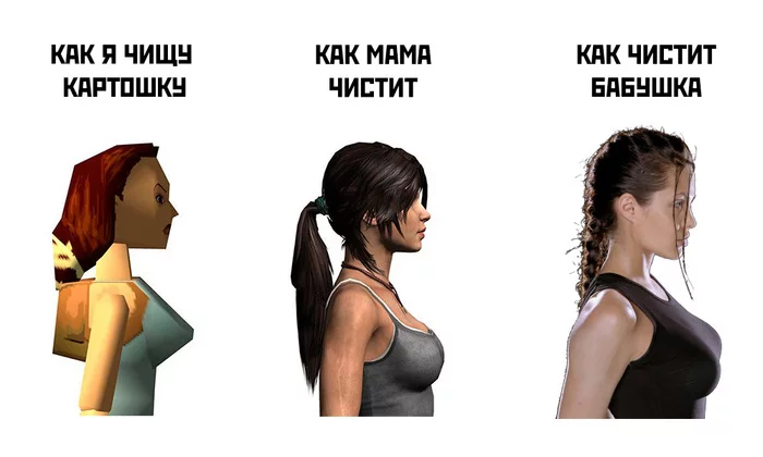 About potatoes - Potato, Lara Croft, Grandmother, Mum, Peel the potatoes, Angelina Jolie