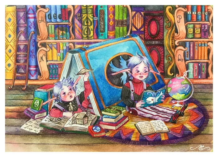 Эльфийский проект (книжные иллюстрации) - Моё, Творчество, Акварель, Акварельные карандаши, Иллюстрации, Эльфы, Okta23, Длиннопост