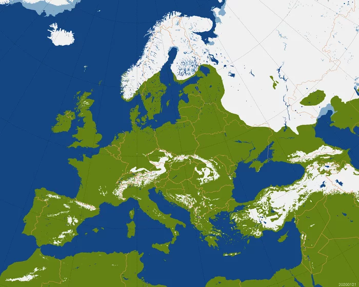 Snow map of Europe 01/23/2020 - Cards, Europe, Snow