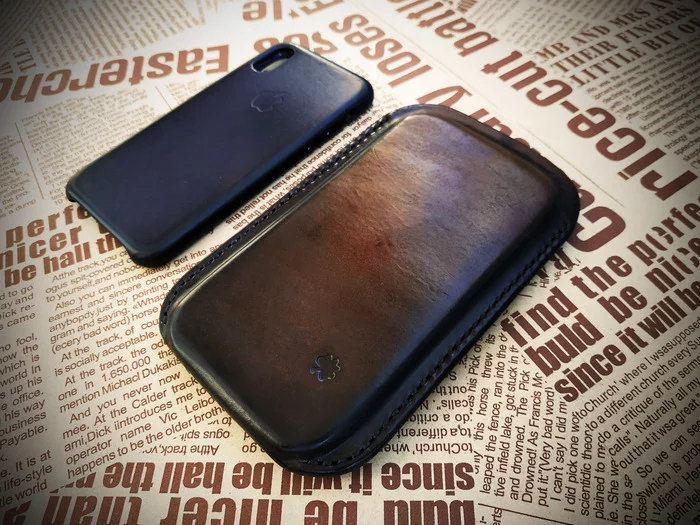 Genuine leather case for Apple iPhone X - My, Handmade, Leather, Leather products, Needlework without process, Longpost, Case, Case for phone