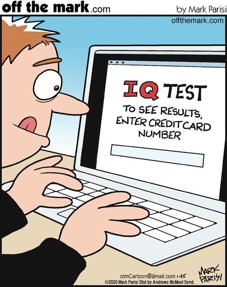 IQ test: enter credit card number to see results - Comics, Offthemark