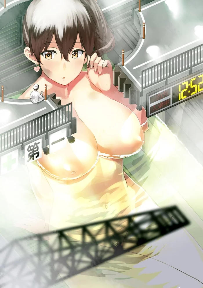 Kaga - NSFW, Kantai collection, Kaga, Sugoi dekai, Giantess, Anime art, Teitoku, Anime, Art, 18+