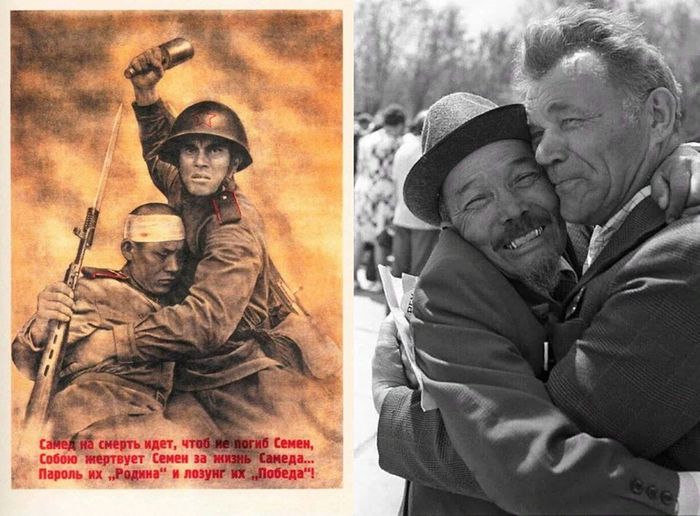 Самед на смерть идет, чтоб не погиб Семен, собою жертвует Семен за жизнь Самеда...Пароль их "Родина" и лозунг их "Победа"!