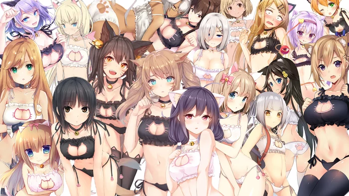 Neco-Rai - NSFW, Anime, Anime art, Cat keyhole bra, Neko, Animal ears, Crossover, Breast