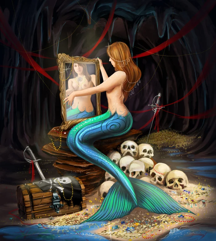 Pirates' Treasures - NSFW, Art, Drawing, Erotic, Mermaid, hidden treasures, Diana Tsareva