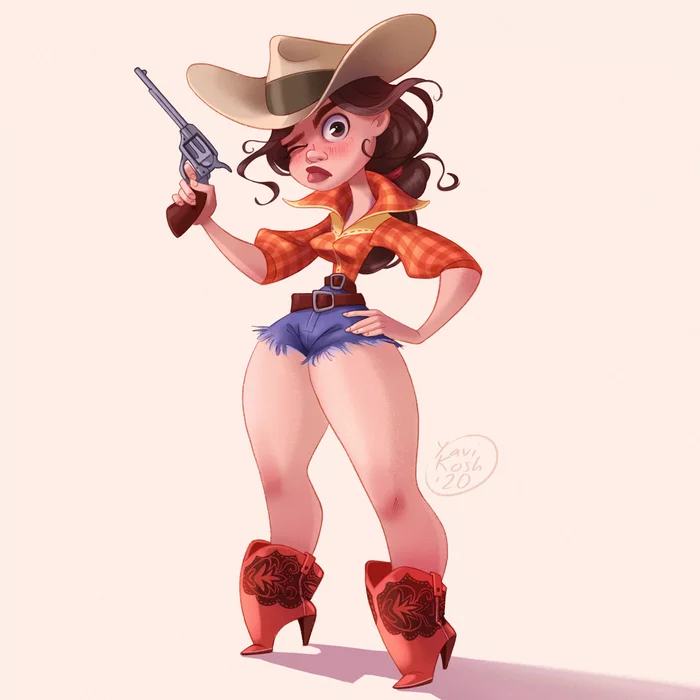 Cowgirl and the process of its creation - My, Character Creation, Drawing, Procreate, Process, Character design, Girls, Video, Longpost