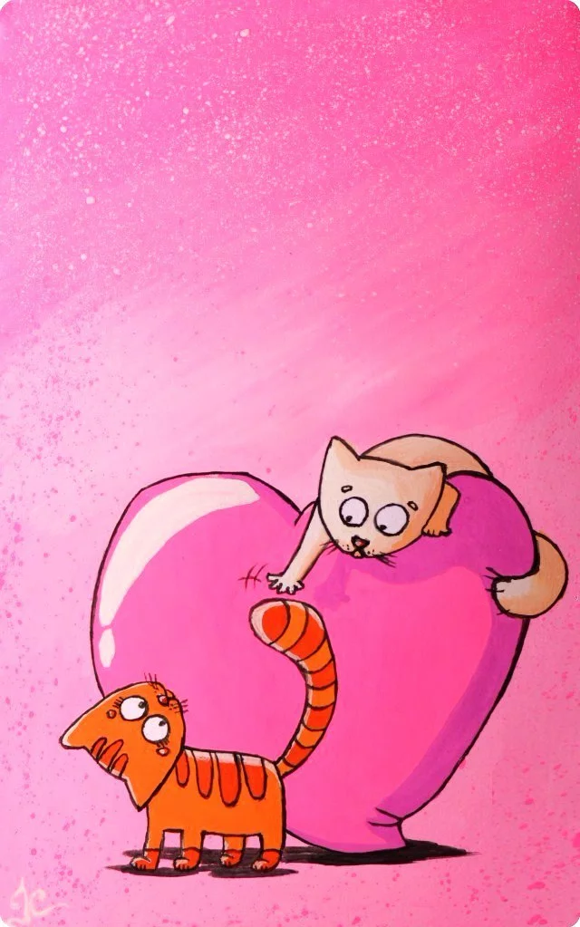 Valentine's card - My, Valentine, Heart, cat, Love, February 14 - Valentine's Day, Drawing, Gouache