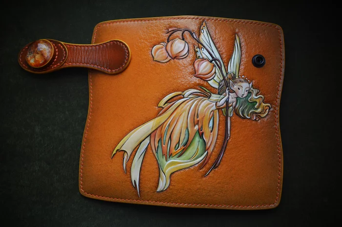 Chinese lantern. Long wallet - My, Fairy, Resin, Leather, Embossing on leather, Wallet, Longpost