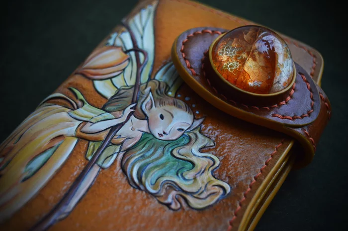 Chinese lantern. Long wallet - My, Fairy, Resin, Leather, Embossing on leather, Wallet, Longpost