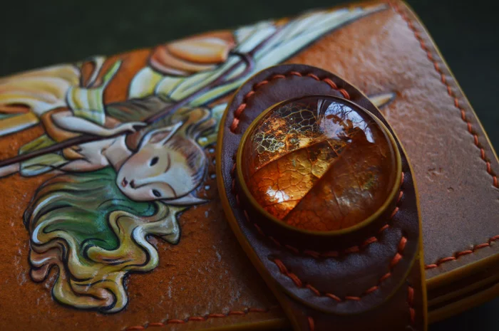 Chinese lantern. Long wallet - My, Fairy, Resin, Leather, Embossing on leather, Wallet, Longpost