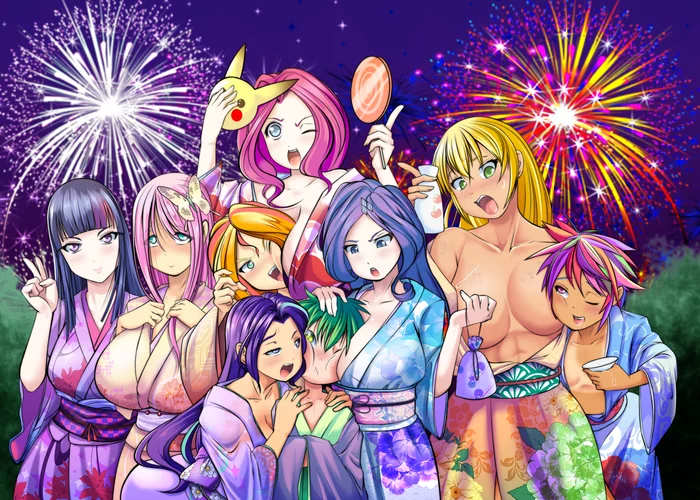 Watching fireworks - My little pony, MLP Edge, Mane 6, Sunset shimmer, Starlight Glimmer, Spike, Humanization