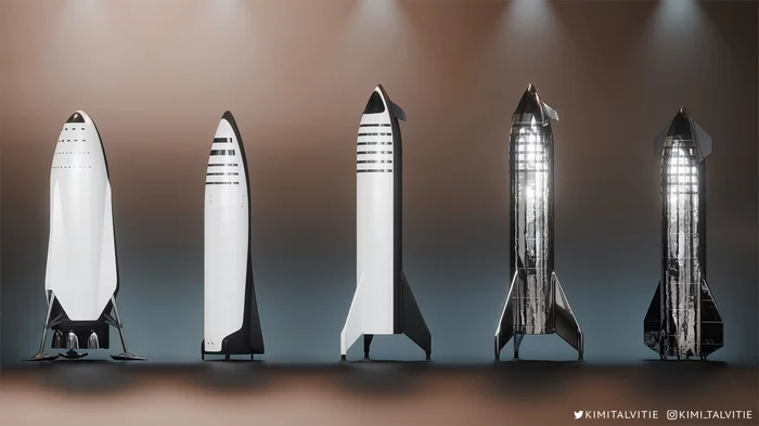 All iterations of Starship (originally BFR) since 2016 - Elon Musk, Render, Space, Spacex, Starship, Booster Rocket