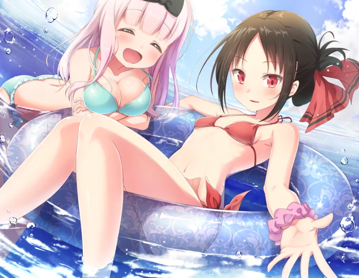 Two cuties - Kaguya-Sama wa Kokurasetai, Shinomiya Kaguya, Fujiwara Chika, Anime Art, Аниме, Купальник