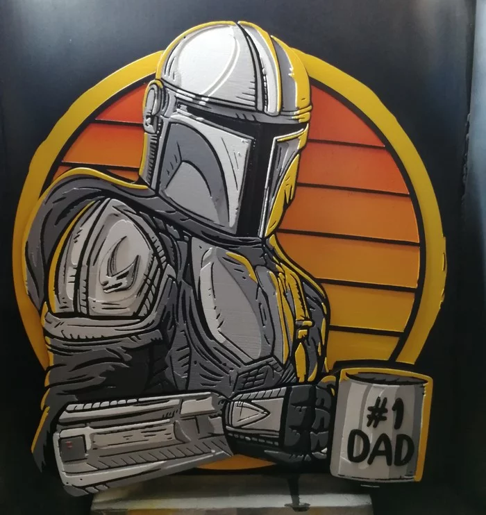 Father of the Year - My, Star Wars, Mandalorian, With your own hands, Panel, Longpost, Needlework with process, Wood carving