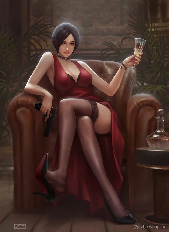 Ада Вонг - Арт, Resident Evil, Capcom, Ada Wong, Пистолеты, Чулки, Игры, Yang Zhao