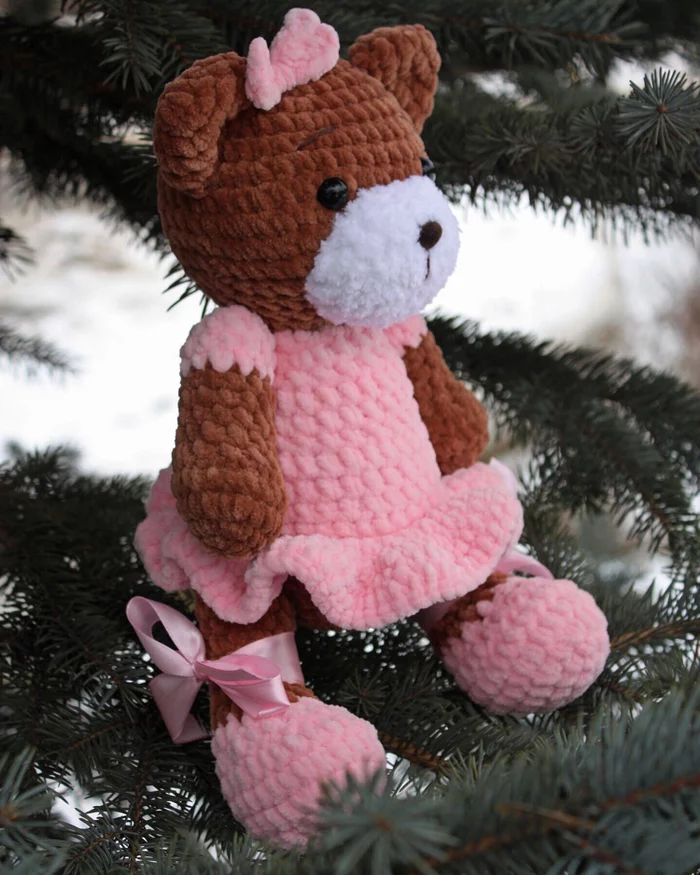 Teddy bear - My, Amigurumi, Knitting, Needlework without process, Handmade, Soft toy, Longpost