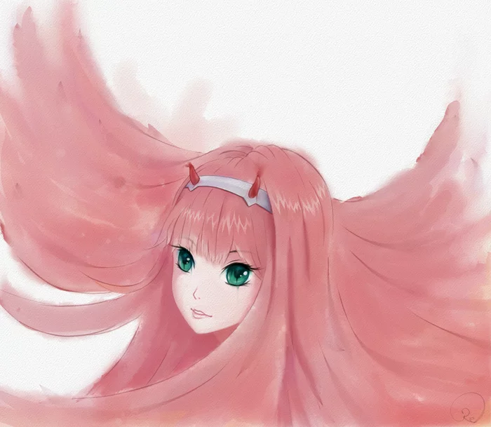 Zero Two - Drawing, Art, Anime, Darling in the Franxx, Paintstorm Studio, Digital drawing, Girls, Zero two