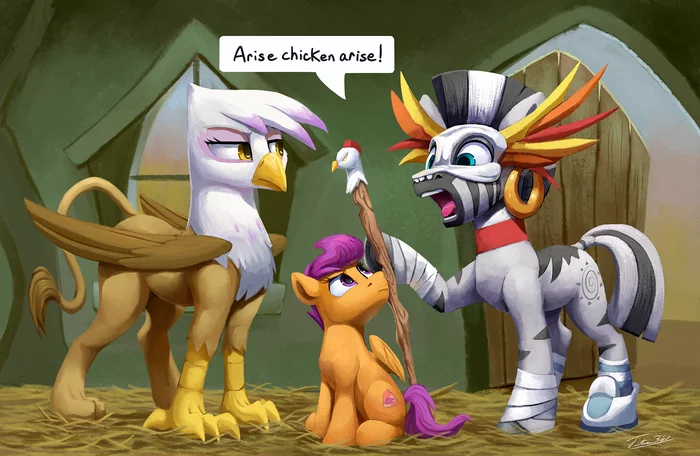 Arise chicken! - My little pony, PonyArt, Zecora, Scootaloo, Gilda, Tsitra360, MLP Zebra