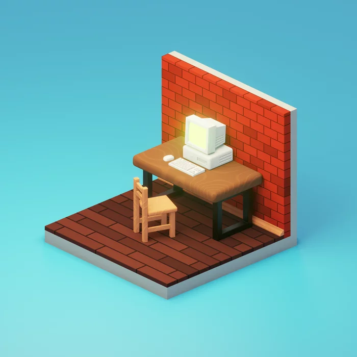 Desktop in isometry - My, Illustrations, Art, Isometric, Computer, PC, Workplace, Blender, 3D