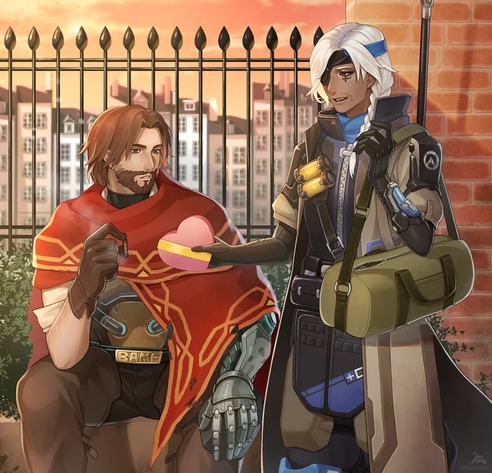 Grandma will always support - Kuzunue, Overwatch, Games, February 14 - Valentine's Day, Art, McCree, Ana amari