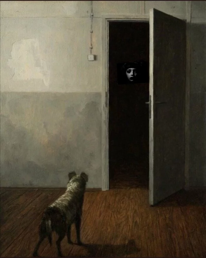 Cold - Dog, Door, Face, Kripota, Painting, Dragan Bibin