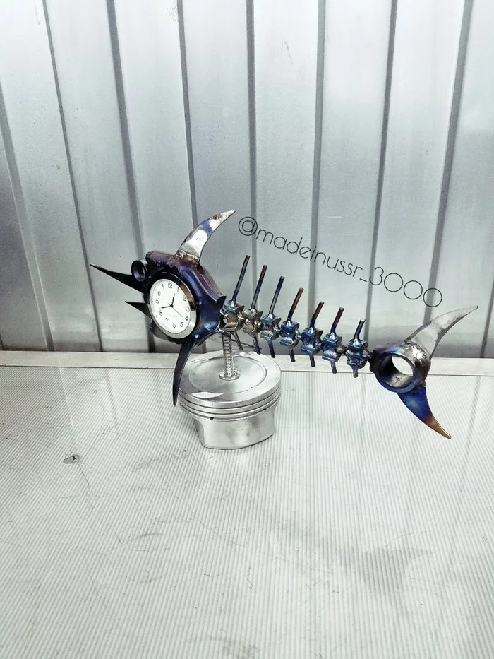 Swordfish(you) - My, A fish, Welding, Garage, Needlework with process, With your own hands, Connecting rod, Skeleton, Clock, Longpost