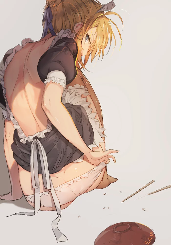 Artoria - NSFW, Artoria pendragon, Fate, Anime art, Anime, Saber, Housemaid, Sukja, Pantsu