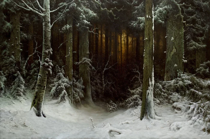 Road to the forest - Art, Drawing, Forest, Winter, Michael Handt