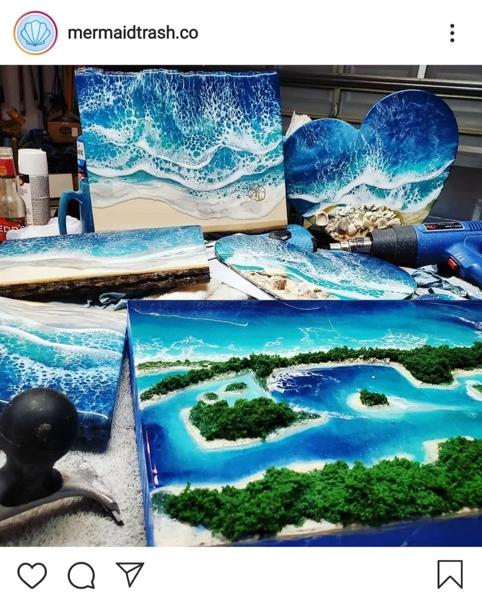 Fulfilled my dream of painting the sea - My, Epoxy resin, Epoxy resin jewelry, Resinart, Sea, Cutting board, Painting, Black Sea, Ocean, Video, Longpost