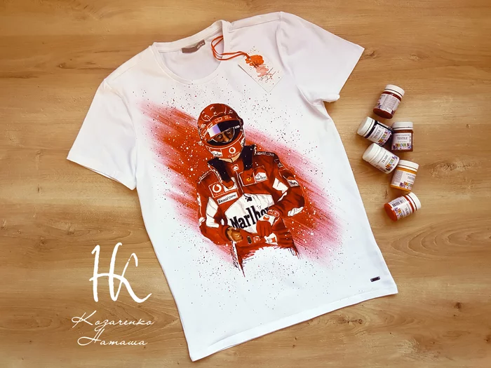 hand painted formula_1 - My, Acrylic, T-shirt, Painting on fabric, Formula 1, Art, Drawing, Handmade