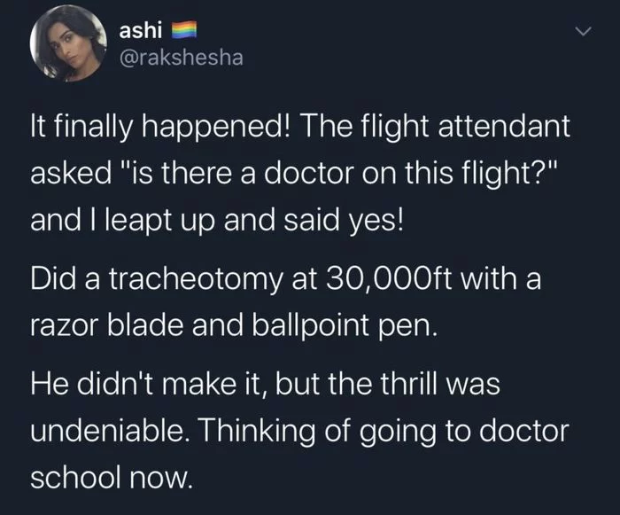 Waited - Airplane, Doctors, , Help, , Twitter, Screenshot, Black humor