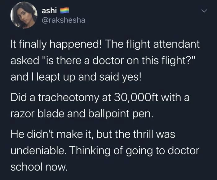 I waited - Airplane, Doctors, Tracheotomy, Help, Twitter, Screenshot, Black humor