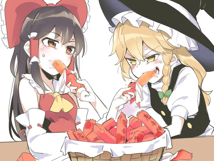 No comment - Touhou, Hakurei Reimu, Kirisame marisa, Anime art, Anime, Not anime, Asutora