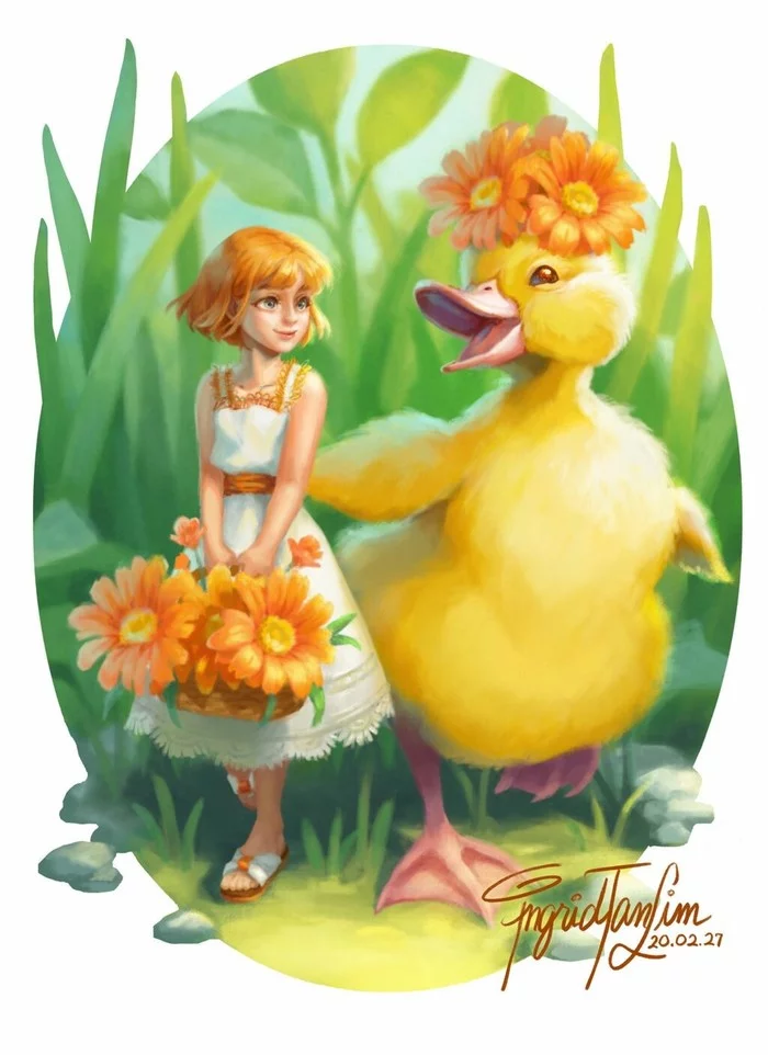 Duckling - Art, Drawing, Duck, Girl, Ingrid Tan