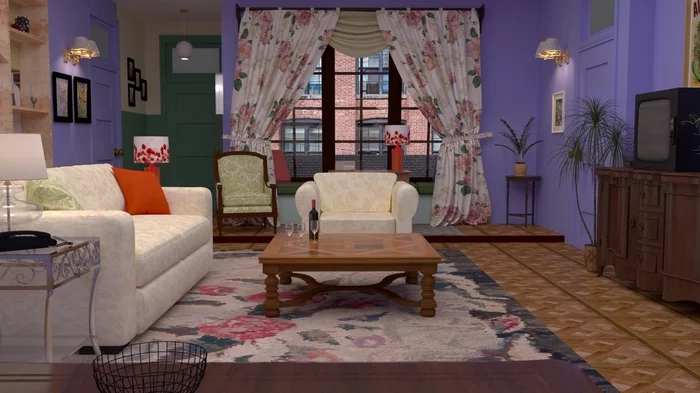 Visualization of Monica's living room - My, TV series Friends, Nostalgia, 3D modeling, 3DS max, Corona render, Longpost