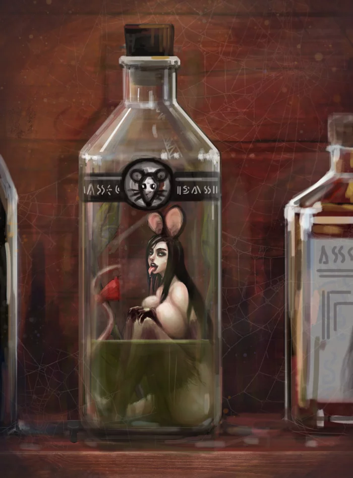 Mouse in a Bottle - NSFW, Art, Drawing, Bottle, Mouse, I, Erotic