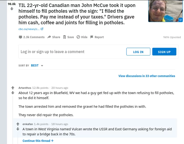 The government arrested a man who was fixing holes in the road at his own expense. - Reddit, Translation, Road, Canada, Officials, Virginia