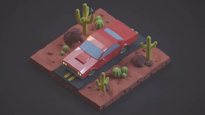 Пустынный low poly - Моё, Low poly, Blender, 3D, Арт