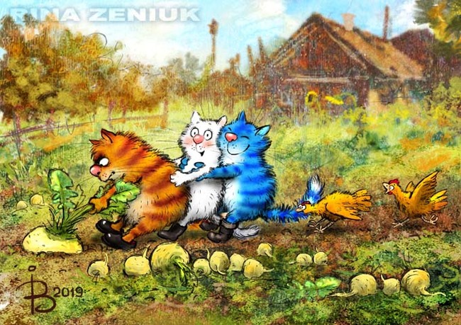 Blue cats Umyatelny - Rina Zenyuk, Nyasha, cat, Drawing, Images