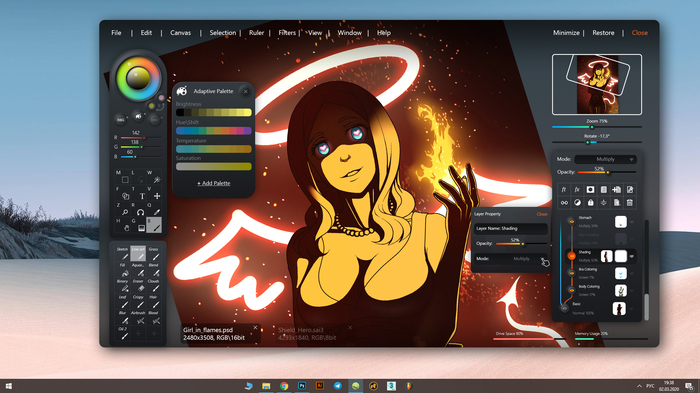 Редизайн Paint Tool SAI Ui, Графический дизайн, SAI, Photoshop, Рисование, Длиннопост