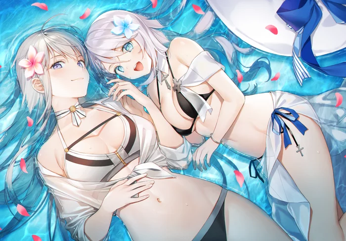 Enterprise & Vestal - NSFW, Аниме, Anime Art, Azur Lane, Enterprise (Azur Lane), Vestal, Купальник, Грудь