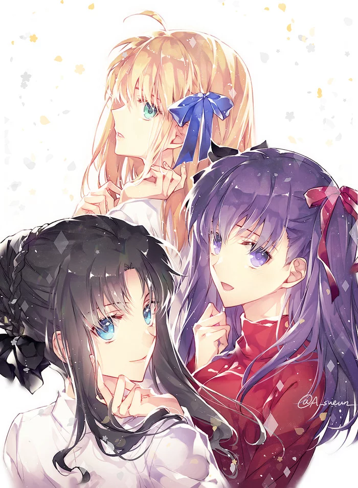 Fate girls - Аниме, Anime Art, Fate, Fate-Stay Night, Saber, Tohsaka Rin, Matou Sakura, Artoria Pendragon