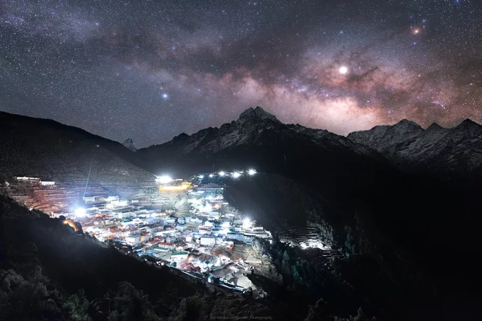 Night Namche Bazaar - My, Milky Way, Galaxy, Nepal, Himalayas, Sagarmatha, Astrophoto