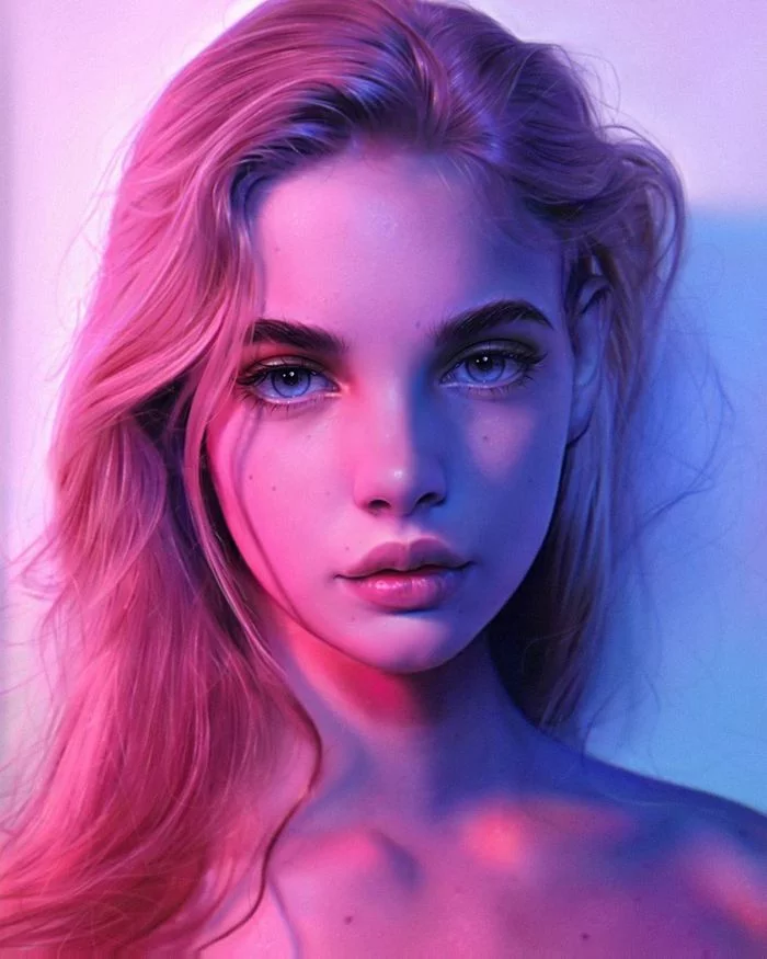 In neon light - Drawing, Girls, Hyperrealism, Neon, Irakli Nadar