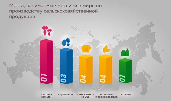 Places occupied by Russia in the production of agricultural products - My, Interesting, Informative, Statistics, Сельское хозяйство, Farm, Farmer, Products, Plant growing