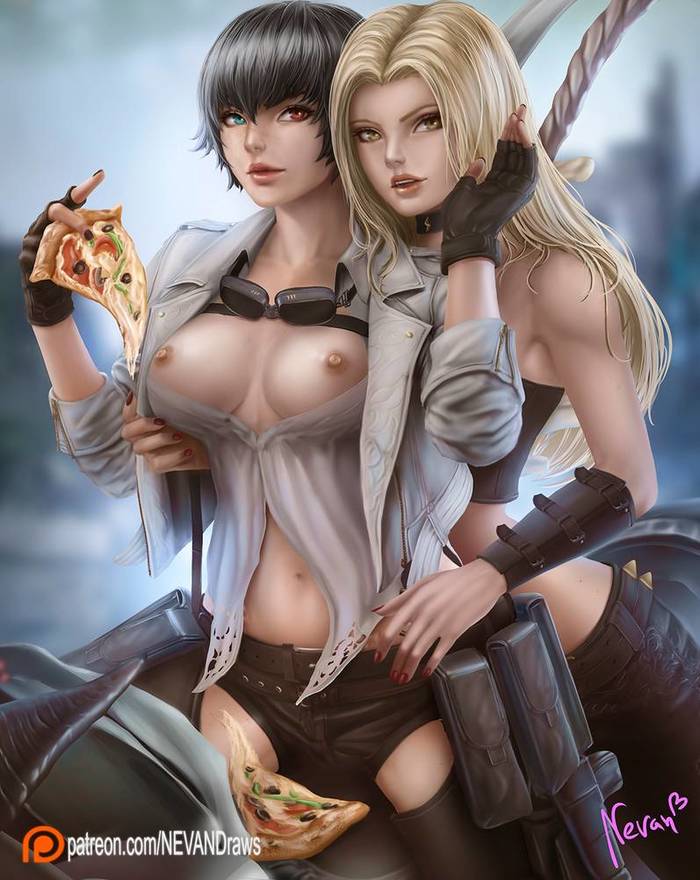 Pizza - NSFW, Hand-drawn erotica, Art, Erotic, Nevandraws, Devil may cry 5, Trish, Lady